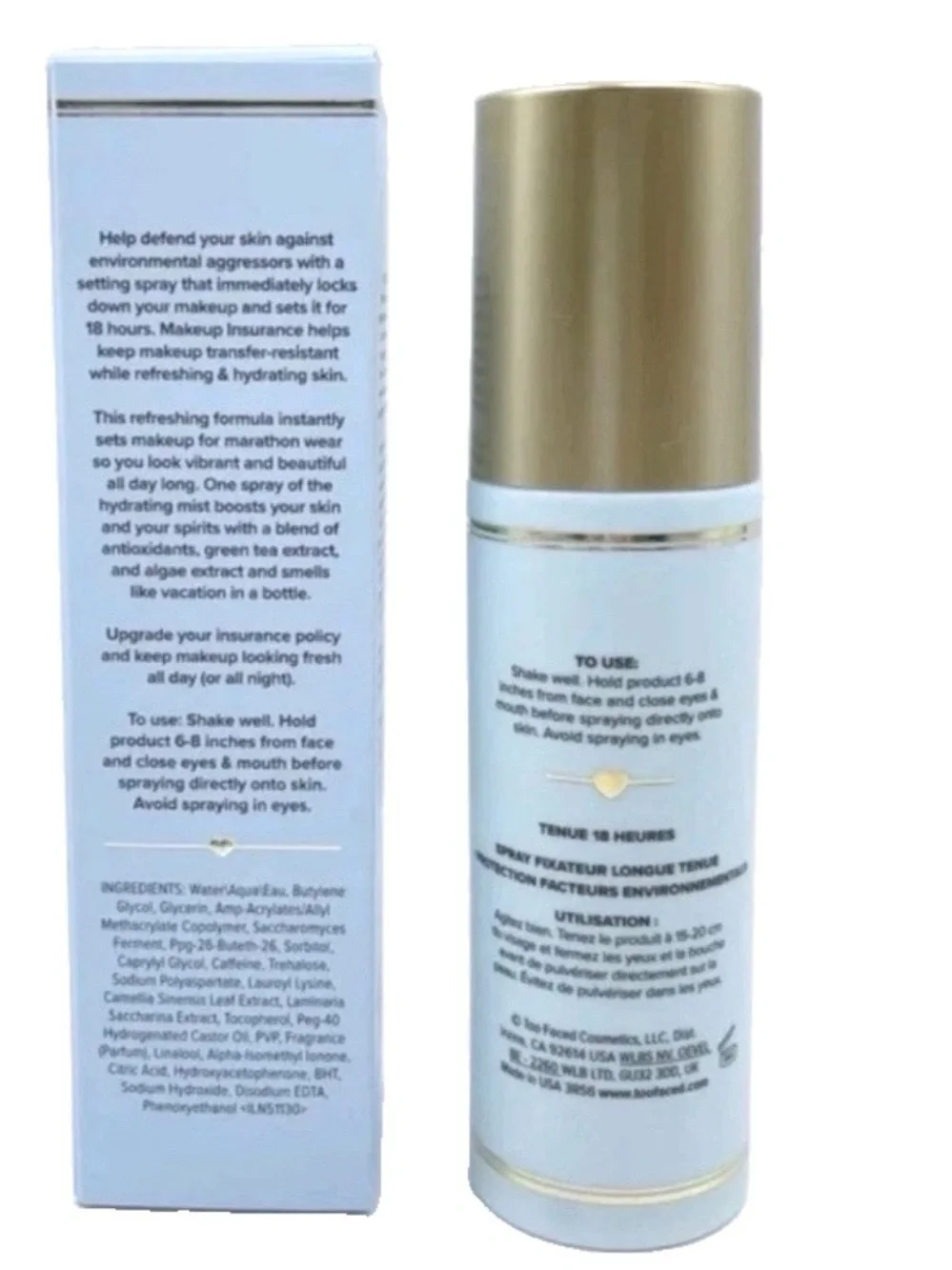 Too Faced Makeup Insurance Setting Spray +Blue Light Defense 4oz/118ml New Boxed
